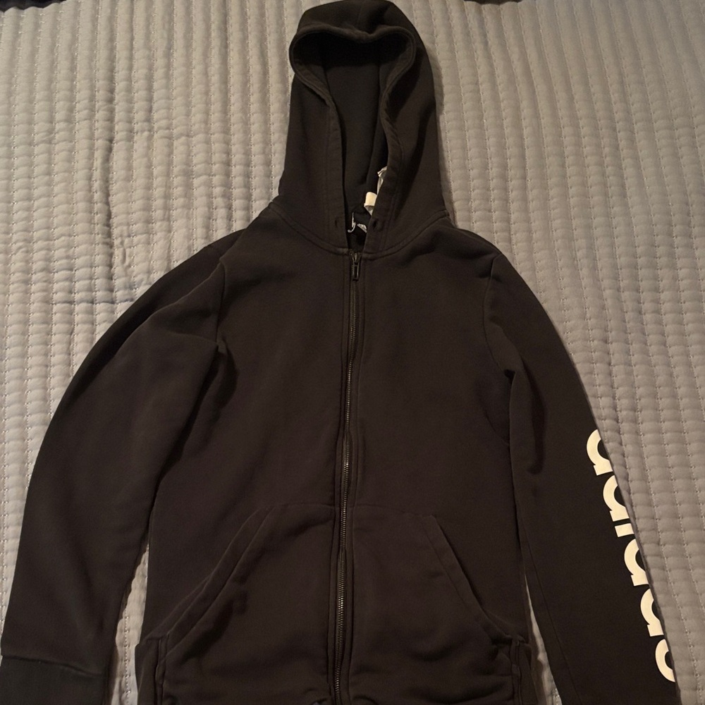 adidas Black Hooded Zip Jacket with White Logo Tag